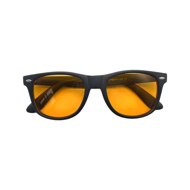 Lunettes Protect+ PEACEPUPIL, verres ambrés, branches repliées, vue de face