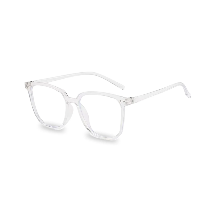 Lunettes anti lumière bleue PEACEPUPIL, monture plastique transparente, vue de trois quarts